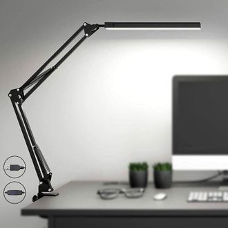 OEM L&aacute;mpara De Escritorio Led Potente Con Pinza, 3 Modos De Color, 10 Niveles De Brillo, Rotaci&oacute;n De 360&deg;, Alimentaci&oacute;n Usb