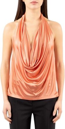 Elisabetta Franchi Glanzende Viscose Jersey Top - Dames - Tops zonder mouwen - Oranje - L - Tops