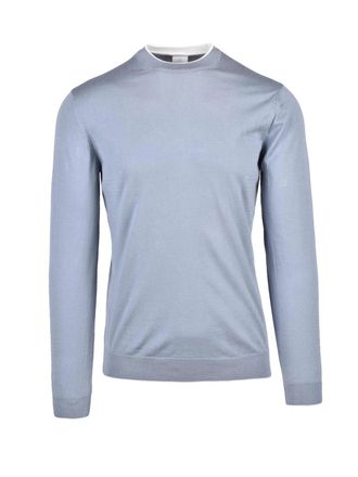 Eleventy Blue Men Cotton Crew Neck Sweater