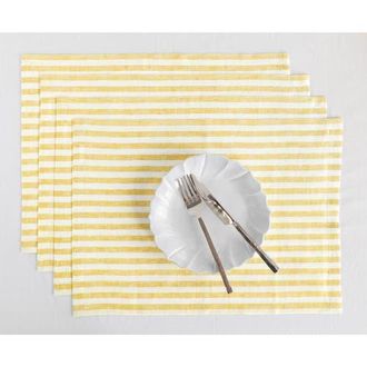 Solino Home Linen Placemats - Amalfi Stripe, 14 x 19 in Primrose Yellow And White at Nordstrom, Size Medium
