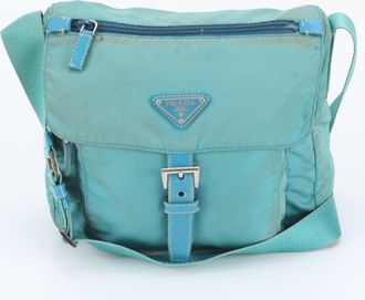Prada Green Leather Nylon Handbag Shoulder Bag Tote Bag (Pre-Owned)