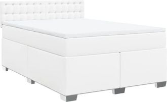 vidaXL Vidaxl - Cama Box Spring Con Colch&oacute;n Cuero Sint&eacute;tico Blanco 140x200cm