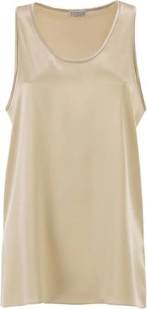Brunello Cucinelli Satijnen top met boothals - Dames - Tops zonder mouwen - Beige - S - Satijn - Tops