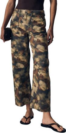 LE JEAN Watercolor Camo Print Crop Barrel Utility Jeans at Nordstrom, Size 25