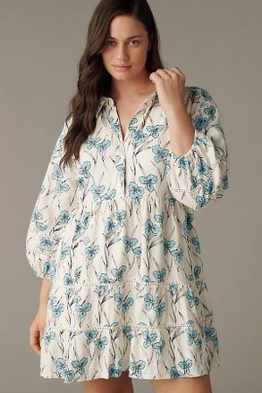 Maeve Bettina Linen Blend Tiered Mini Shirt Dress by Maeve