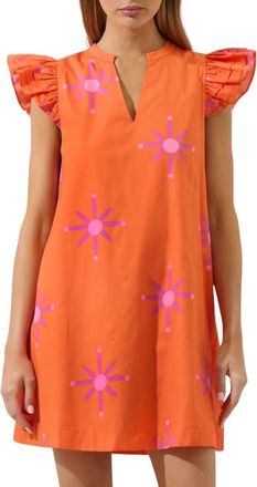 Sugarlips Karani Starburst Evalyn Ruffle Mini Dress In Orange/fuchsia