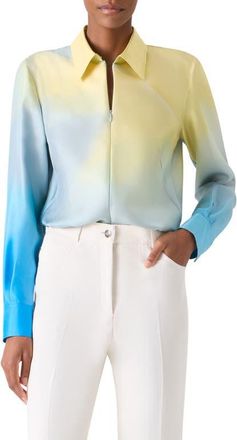 Akris Sunbeam Silk Twill Top in Blue Multi at Nordstrom, Size 10