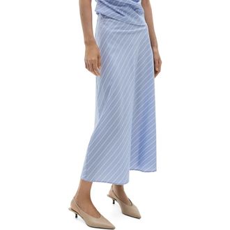 Mango Pinstripe Stretch Cotton Blend Midi Skirt in Blue at Nordstrom Rack, Size X-Small