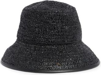 Vince Woven Raffia Bucket Hat in Black at Nordstrom, Size Large