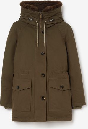 Burberry Shearling Trim Gabardine Parka