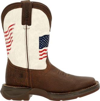 Durango Lil Big Kids Distressed Flag Western Boot in Bay Brown And White at Nordstrom, Size 4.5