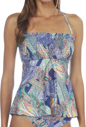 Kenneth Cole Reaction Smocked Bandeau Tankini Top In Paisley Intuition