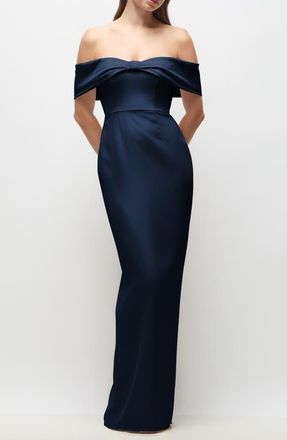 After Six Daphne Off the Shoulder Satin Gown in Midnight at Nordstrom, Size 16
