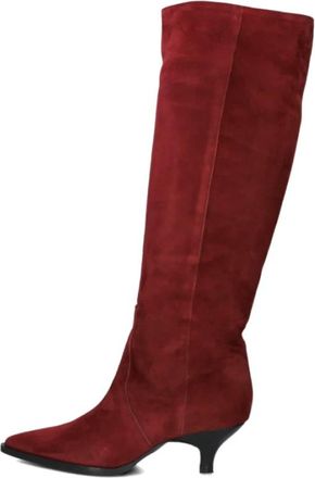 Lina Locchi Rode Su&egrave;de Kniehoge Laarzen AV 256 - Dames - Laarzen met Hak - Rood - 43 EU - Su&egrave;de - Schoenen