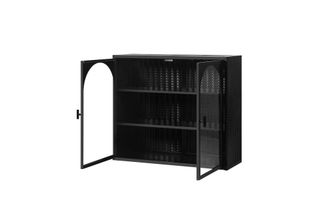 STILVORA Armario De Pared Con 2 Puertas De Cristal Y 3 Estantes Desmontables, Patr&oacute;n Trenzado, Estilo Moderno, En Metal, 60&times;23&times;70 Cm, Negro