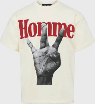 Homme + Femme Mens Twisted Fingers Crewneck Tee In Cream/red