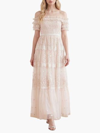 Needle & Thread Midsummer Lace Off-shoulder Gown in Cream at Nordstrom, Size 14