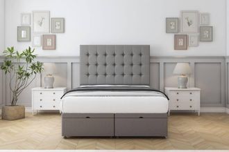 Comfort Beds Savannah Dumfries Ottoman Bed Base-26 Strutted Headboard in Light Grey | Size: Super King