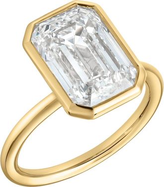 LuvMyJewelry Lunessa 14K Gold Emerald Cut Lab Grown Diamond Bezel Solitaire Engagement Ring - 2 cts in 14K Yellow Gold at Nordstrom, Size 5.5
