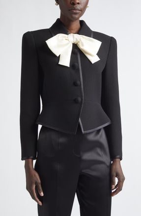 Valentino Bow Front Virgin Wool Crepe Crop Jacket in Black at Nordstrom, Size 6 Us