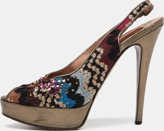 Missoni Multicolor Fabric Embellished Slingabck Pumps