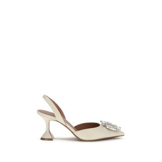 Amina Muaddi White Calf Leather Bos Taurus High Heel Womens Pumps