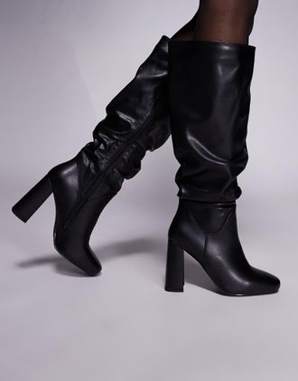 Simmi London Simmi London - Hanzel - Stivali arricciati al ginocchio neri con tacco largo-Nero