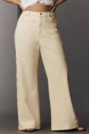 Good American Good Waist Palazzo Ankle Jeans In Anise Yellow