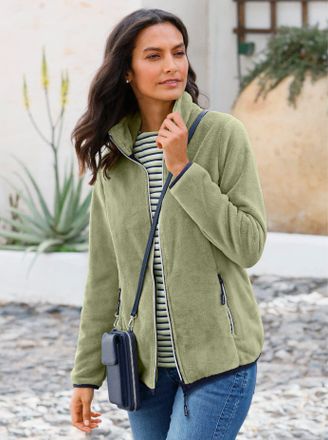 Casual Looks Fleecejacke CASUAL LOOKS, Damen, Gr. 36, gr&uuml;n (schilf), 100% Polyester, unifarben, Jacken Fleecejacke