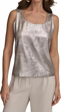 DKNY Metallic Scoop-Neck Tank In Sand Multi