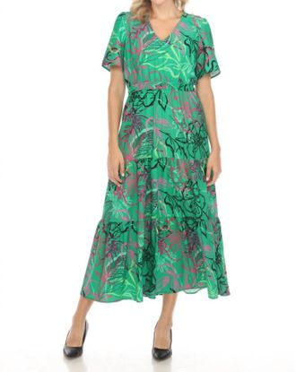 Joseph Ribkoff Floral Print Tiered Maxi Dress In Green/multi