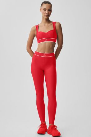 Alo | Airlift High-Waist Alignment Legging in Bright Red/White, Size: Medium