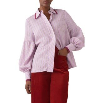 L.k. Bennett Selma Stripe Lantern Sleeve Button-Up Shirt in Purple at Nordstrom Rack, Size 12 Us / 16 Uk