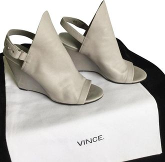 Vince Grey Peep-Toe Wedge Slingback Sandals Size 36