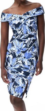 Joseph Ribkoff Floral Sheath Dress In Blue/vanilla