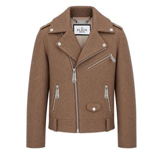 Philipp Plein Giacca Biker in Pelle Intrecciata - - Jackets - Uomo - Marrone - L