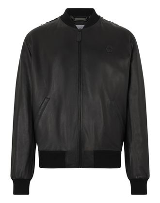 Philipp Plein Leather Bomber Dragon Skull