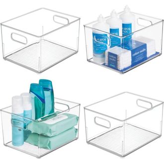 iDesign Small Stackable Plastic Bathroom Storage Bin with Handles - Set of 4 - Clear at Nordstrom