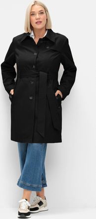 Sheego Trenchcoat SHEEGO, Damen, Gr. 44, schwarz, 64% Baumwolle, 36% Polyester, unifarben, unifarben mit Farbeinsatz, unifarben mit Farbeins&auml;tzen, M&auml;ntel Tre
