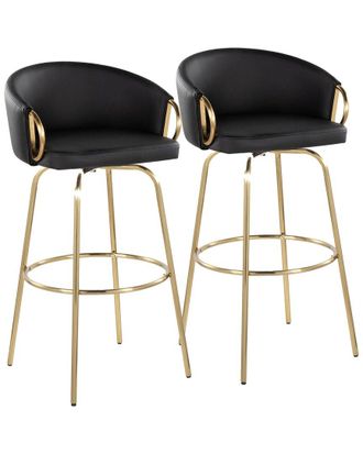 LumiSource Set Of 2 Claire 30In Contemporary/Glam Fixed-Height Swivel Bar Stools With Footrest