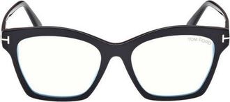 Tom Ford 53mm Square Blue Light Blocking Optical Glasses in Black Eco /T Logo at Nordstrom