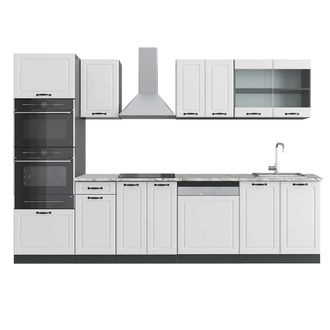 Vicco Mueble De Cocina R-line, Casa De Campo Blanca/antracita, 300 Cm Con Armario Alto, Et M&aacute;rmol