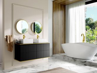 Vente-Unique Mobile bagno sospeso scanalature profilo dorato doppio lavabo da appoggio quadrato 120 cm Nero - KELIZA