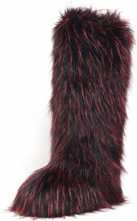 Generic Women Furry Faux Fur Snow Boots Fluffy Fuzzy Comfy Knee High Boot Colorful Round Toe Flat Shoes Rubber Sole Outdoor Indoor Fashion Party(Imitation Rac