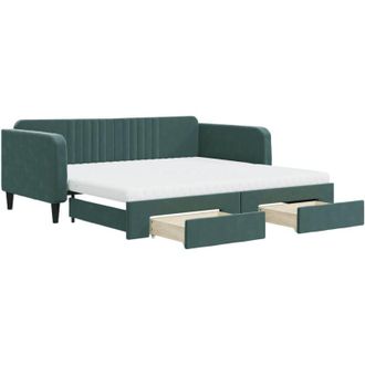 vidaXL Vidaxl - Sof&aacute; Cama Nido Con Cajones Terciopelo Verde Oscuro 100x200 Cm