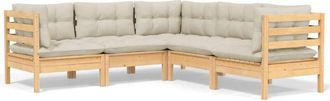 vidaXL Muebles De Jard&iacute;n 5 Pzas Y Cojines Madera Maciza De Pino Crema Vidaxl