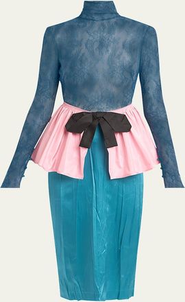 Valentino Garavani Lace Colorblock Peplum Dress