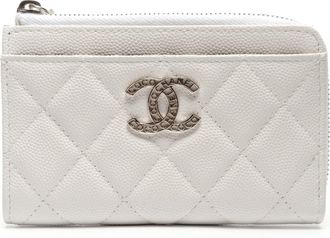 Chanel Matelasse White Grained Calfskin Coin Purse/Coin Case (Pre-Owned)