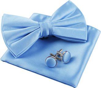 Alizeal Mens Tuxedo Bow Tie, Hanky and Cufflinks Set, Light Blue