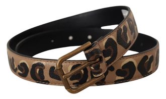 Dolce & Gabbana Womens Brown Leopard Print Vintage Metal Waist Buckle Belt Leather